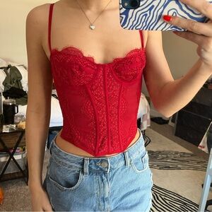 Urban Outfitters Corset Red Lace Bustier Top